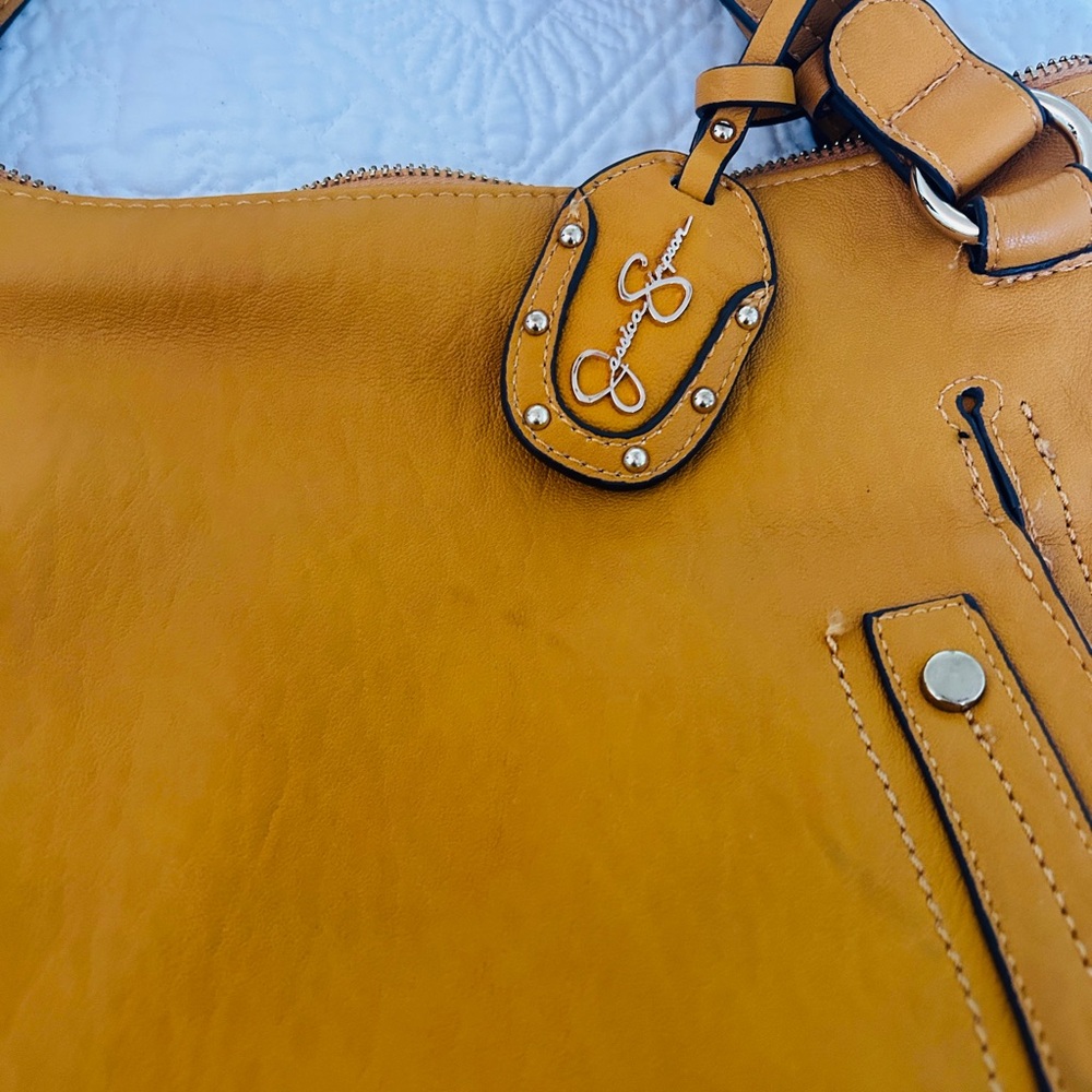 GUC - Jessica Simpson Mustard Yellow Leather Tote with Branded Charm - Picture 2 of 15